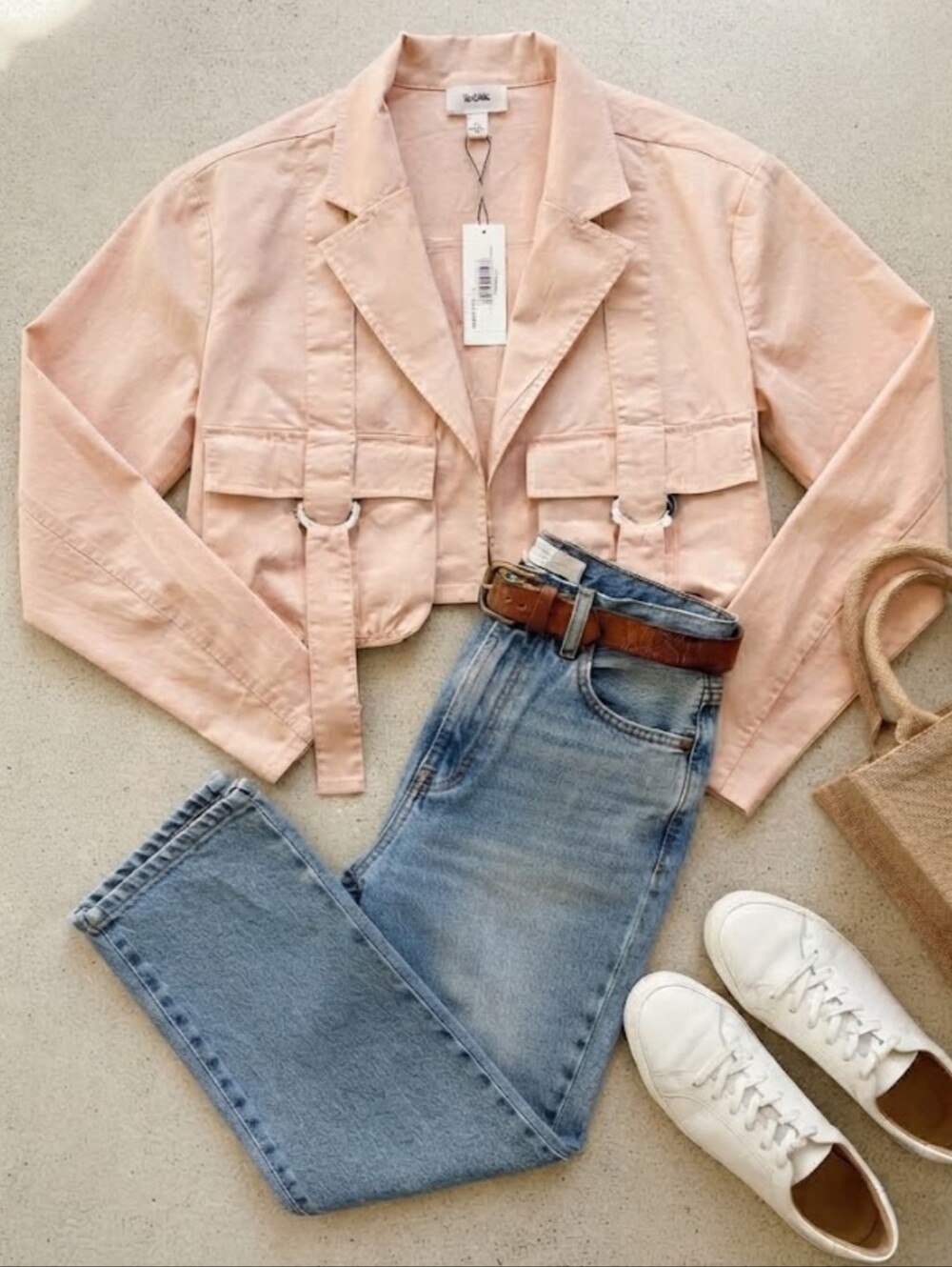 NWT The Drop Pink Utility Crop Jacket /Blazer With Strap Details Size L